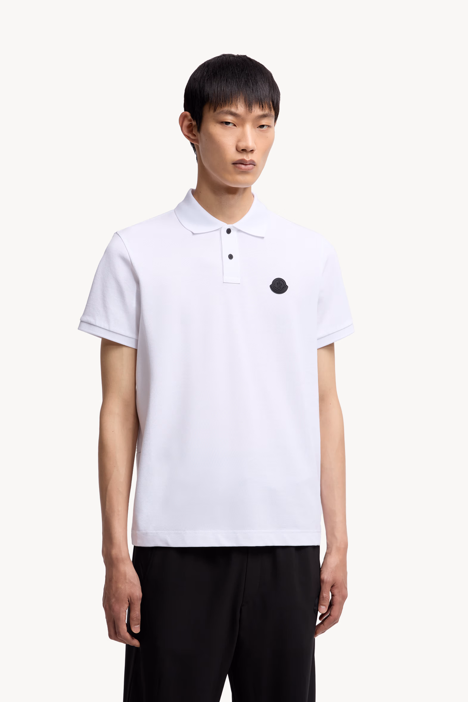 Logo Patch Cotton Piquet Polo Shirt Men White Moncler 5